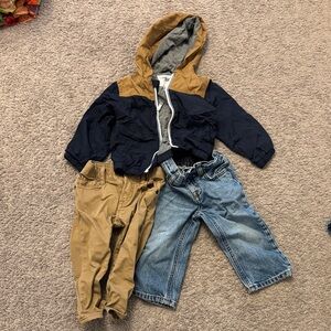 Navy and Tan Hooded Jacket with Jeans and Pants Set
